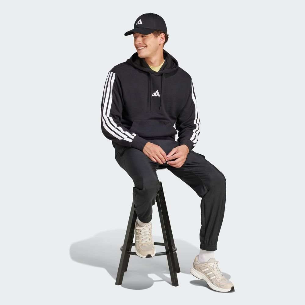 Foto 6 pulgar | Sudadera con Capucha Essentials 3 Tiras Felpa Francesa Adidas Negro para Hombre