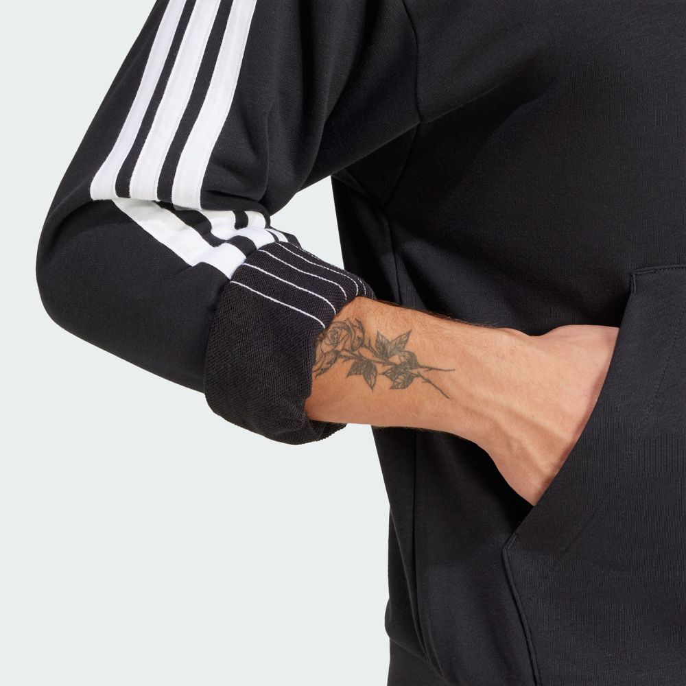 Foto 9 pulgar | Sudadera con Capucha Essentials 3 Tiras Felpa Francesa Adidas Negro para Hombre