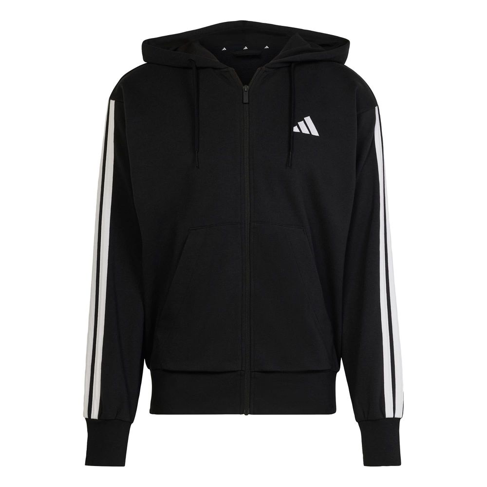 Sudadera con Gorro Essentials 3 Franjas Felpa Francesa Adidas Negro para Hombre