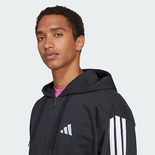 Foto 6 | Sudadera con Gorro Essentials 3 Franjas Felpa Francesa Adidas Negro para Hombre
