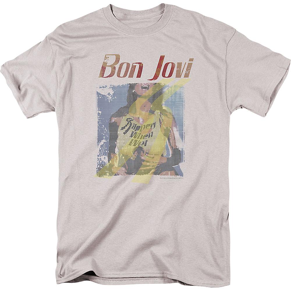 Camiseta Rockinstone Desgastada, Resbaladiza Cuando Está Mojada Bon Jovi - Venta Internacional.