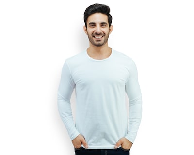 Foto 1 | Playera De Manga Larga Para Hombre Marca Rams Cottons Modelo Sergio Color Blanco Corte Slim Fit Y Cuello Redondo