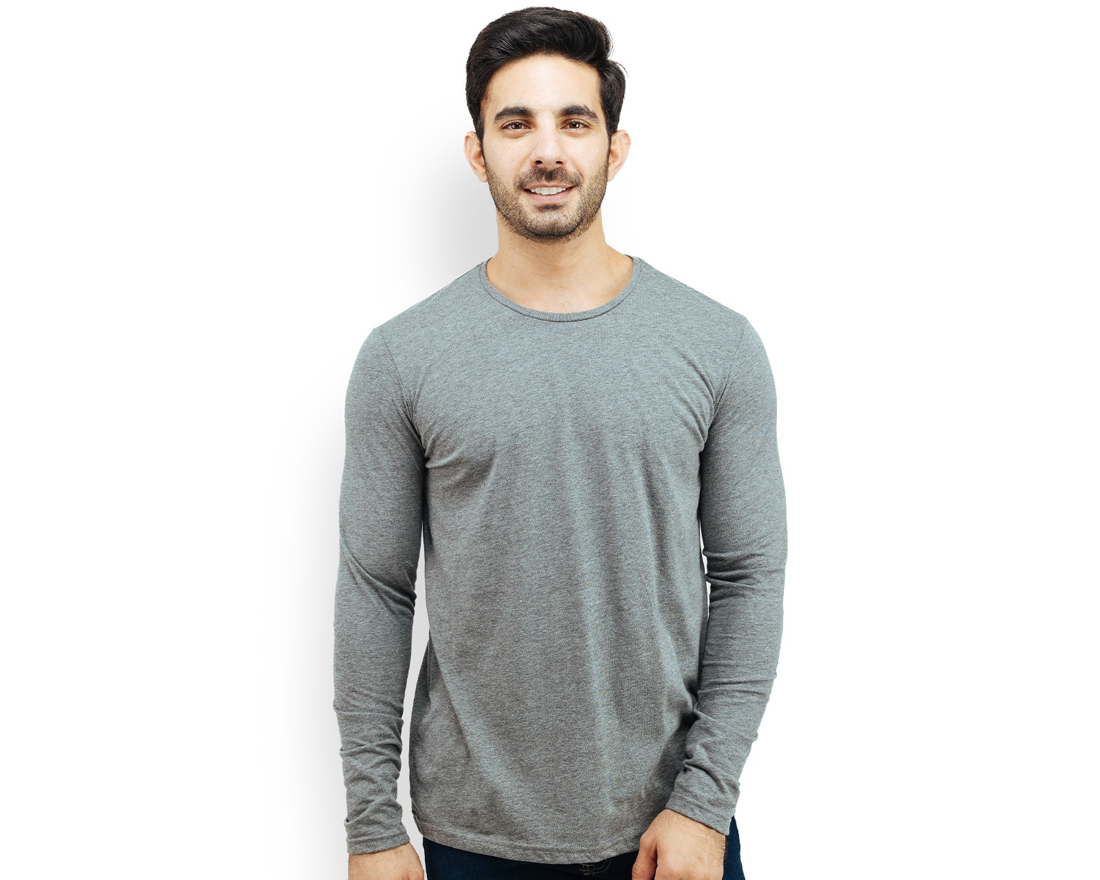 Playera De Manga Larga Para Hombre Marca Rams Cottons Modelo Sergio Color Gris Corte Slim Fit Y Cuello Redondo $308