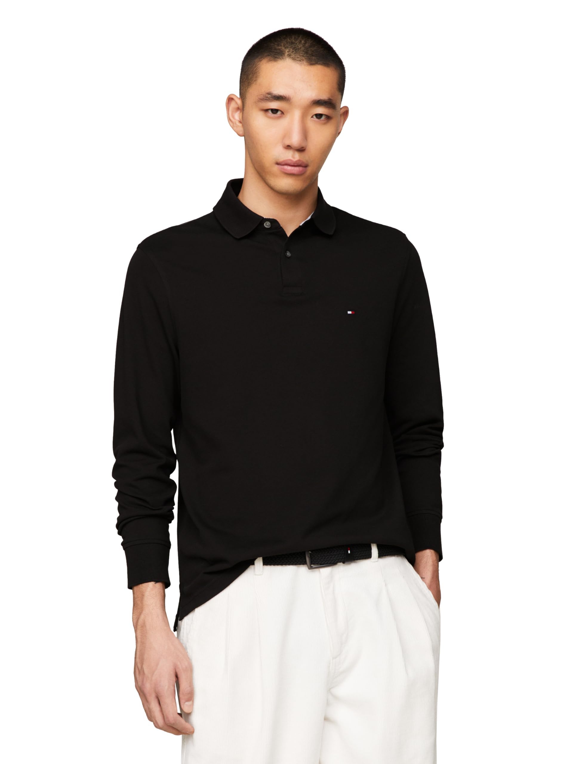 Polo Tommy Hilfiger De Manga Larga, Corte Regular, Negro Para Hombre - Venta Internacional.