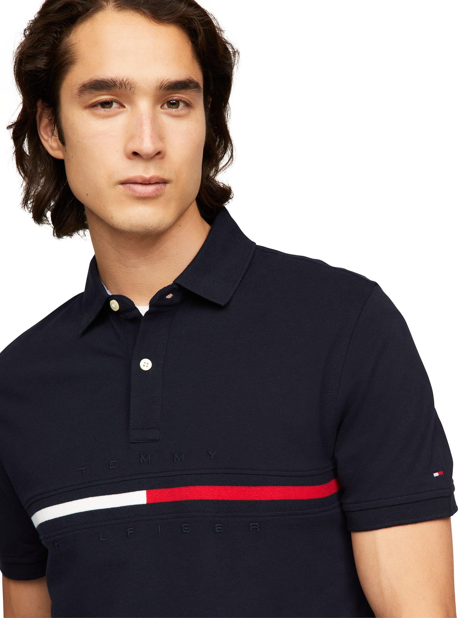 Foto 3 pulgar | Polo Tommy Hilfiger En Piqué De Algodón Con Estampado De Bandera Azul Marino Xs - Venta Internacional.