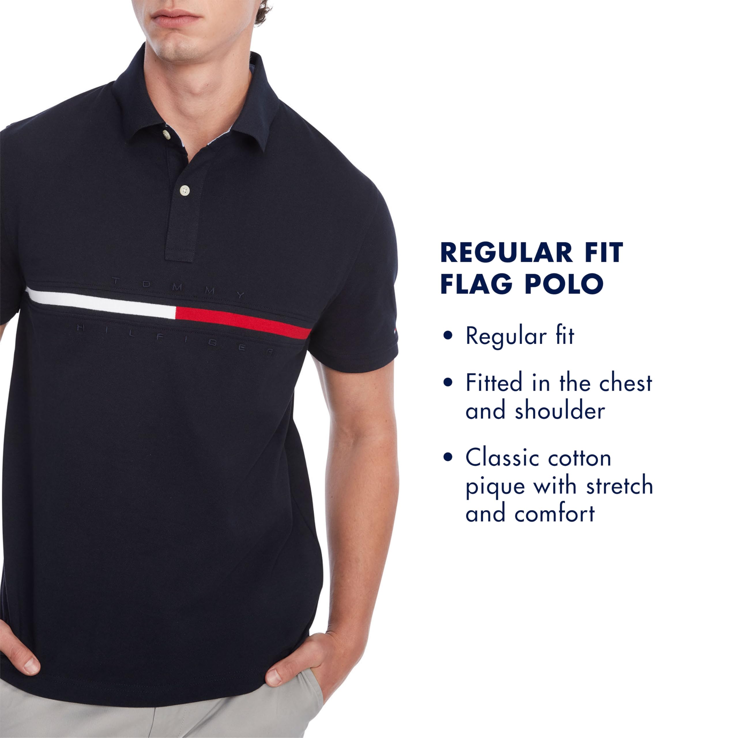 Foto 6 pulgar | Polo Tommy Hilfiger En Piqué De Algodón Con Estampado De Bandera Azul Marino Xs - Venta Internacional.