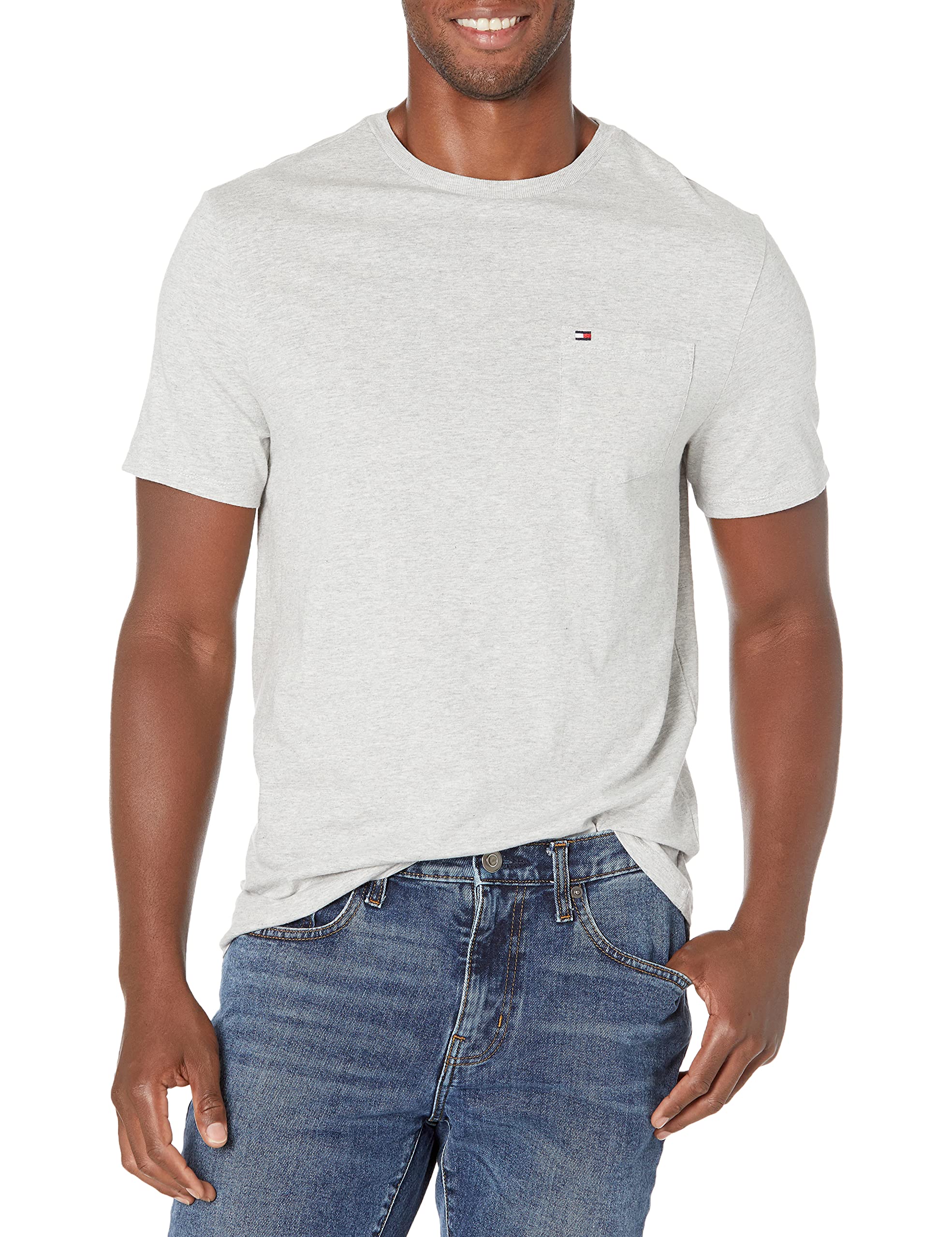 Foto 2 pulgar | Camiseta Tommy Hilfiger Para Hombre, Cuello Redondo, Bolsillo, Gris Claro, Xl - Venta Internacional.
