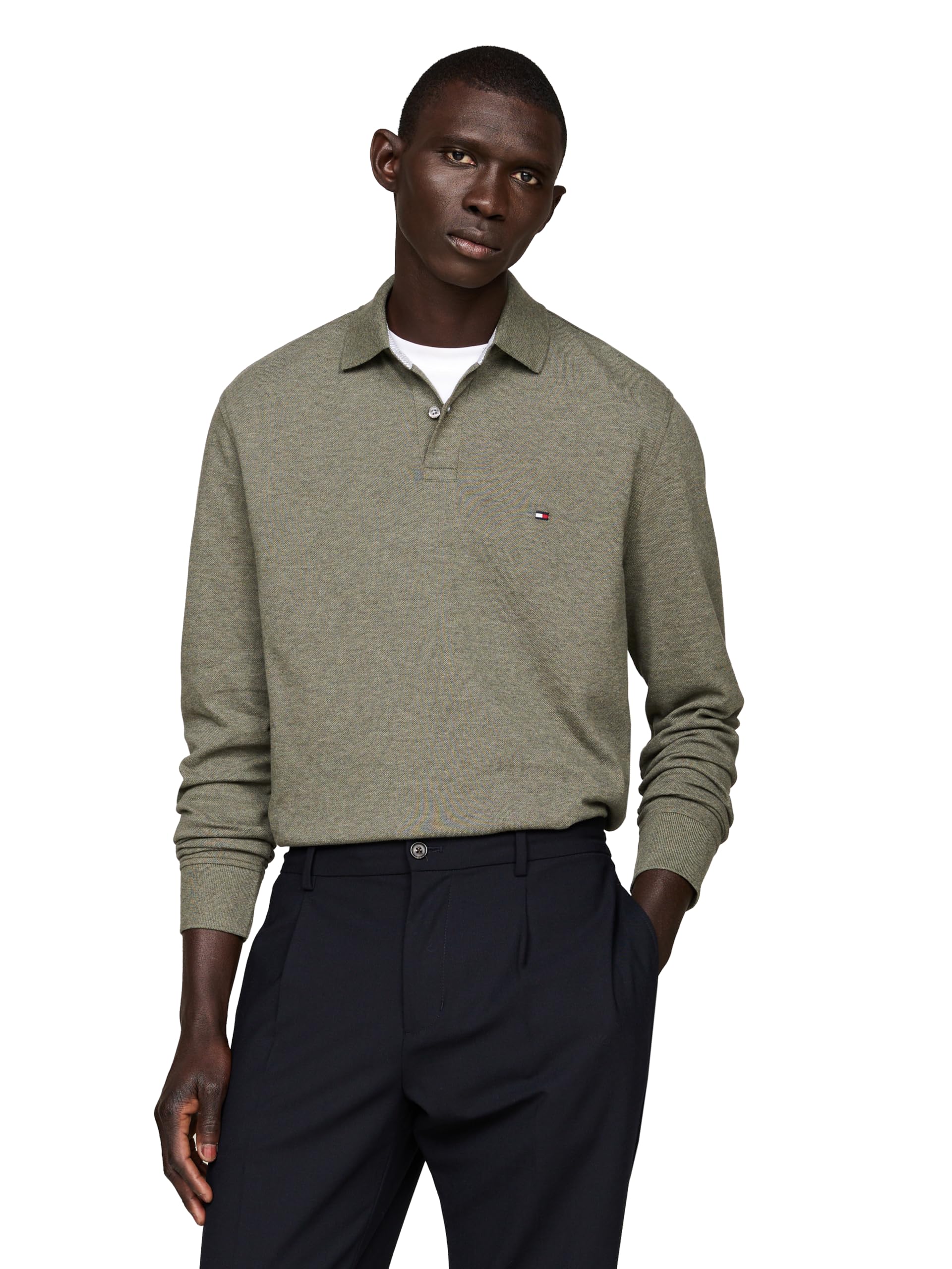 Foto 2 pulgar | Polo Tommy Hilfiger De Manga Larga Para Hombre, Corte Regular - Venta Internacional.