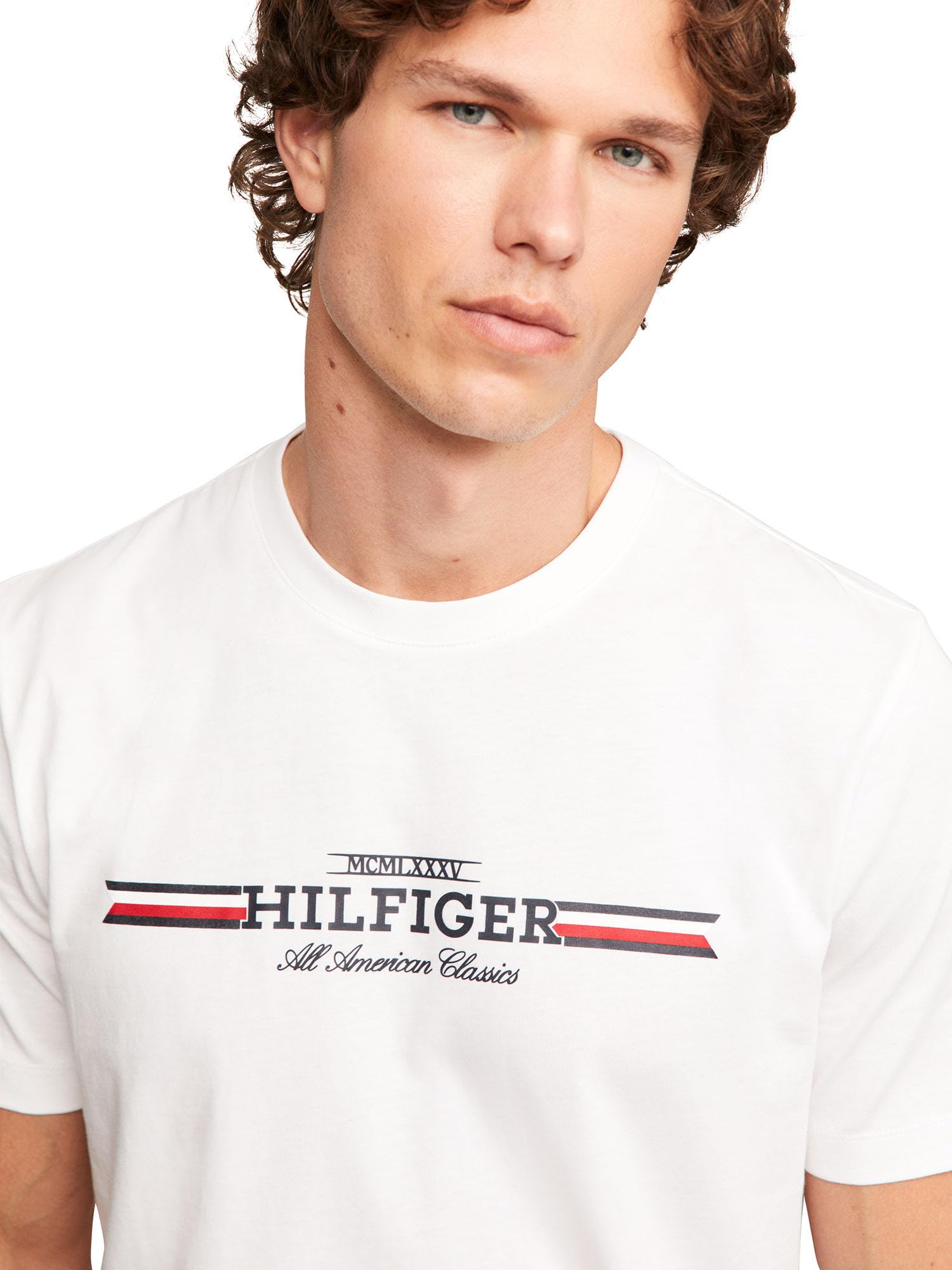 Foto 4 pulgar | Camiseta Tommy Hilfiger De Algodón Blanco Con Rayas En El Pecho Para Hombre - Venta Internacional.