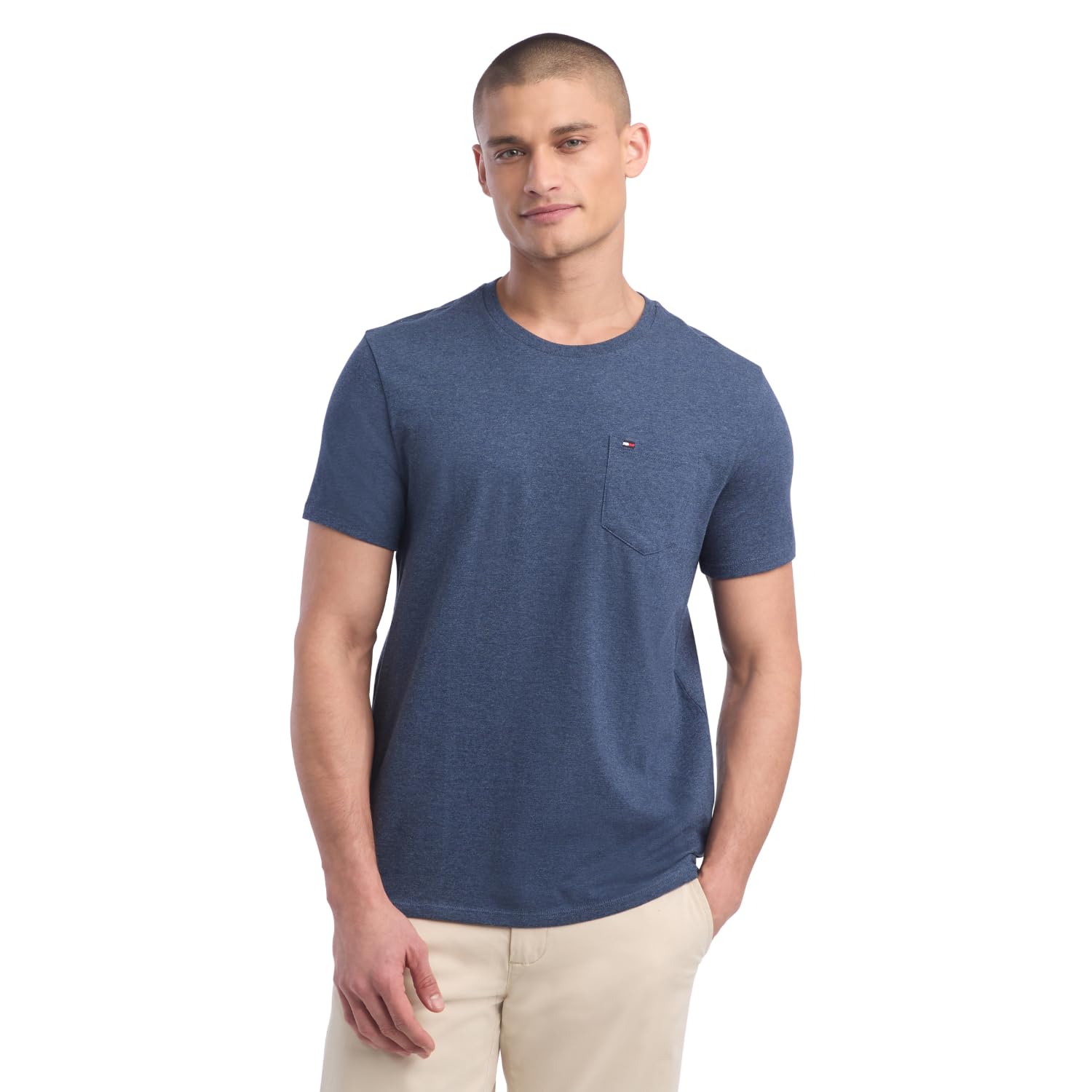 Foto 2 pulgar | Camiseta Tommy Hilfiger Essential De Manga Corta Con Bolsillo Azul Marino - Venta Internacional.