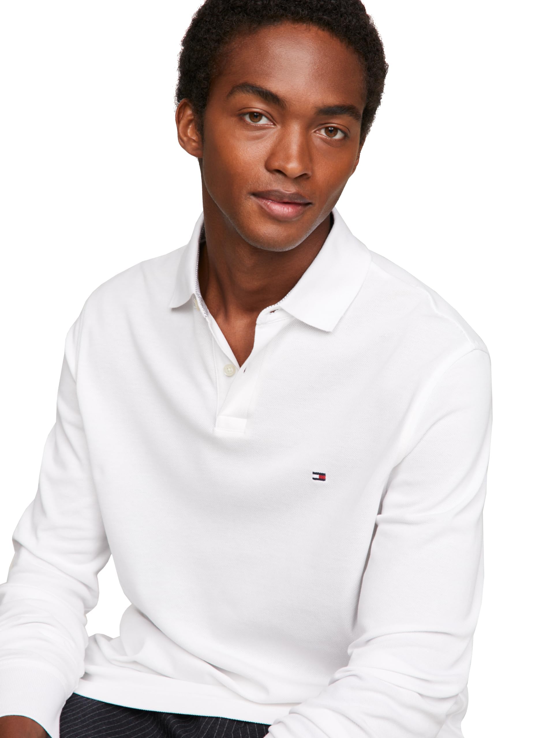 Foto 2 | Polo Tommy Hilfiger De Manga Larga Para Hombre, Corte Regular, Blanco - Venta Internacional.