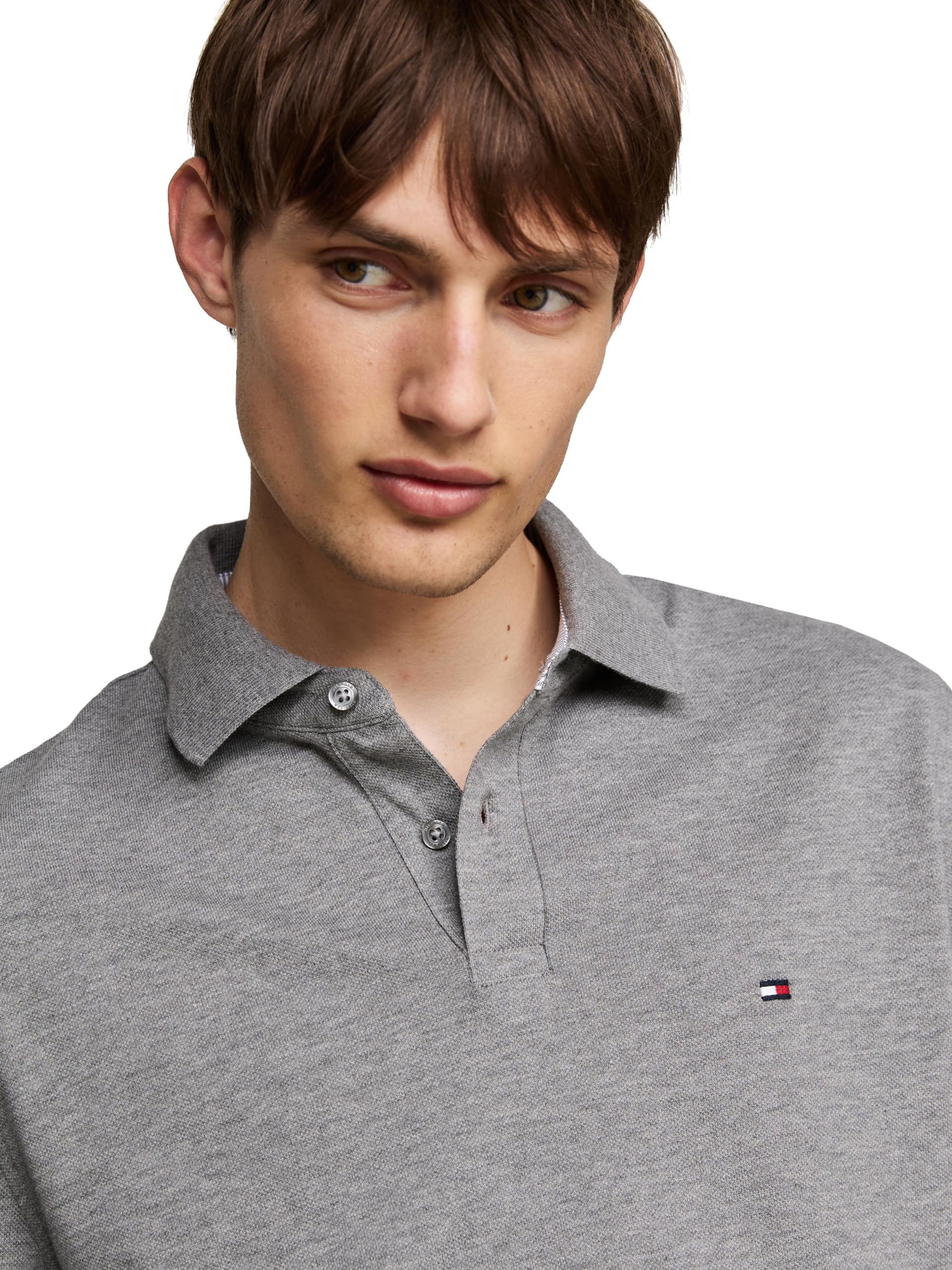 Foto 3 pulgar | Polo Tommy Hilfiger De Manga Larga Para Hombre, Corte Regular, Gris - Venta Internacional.