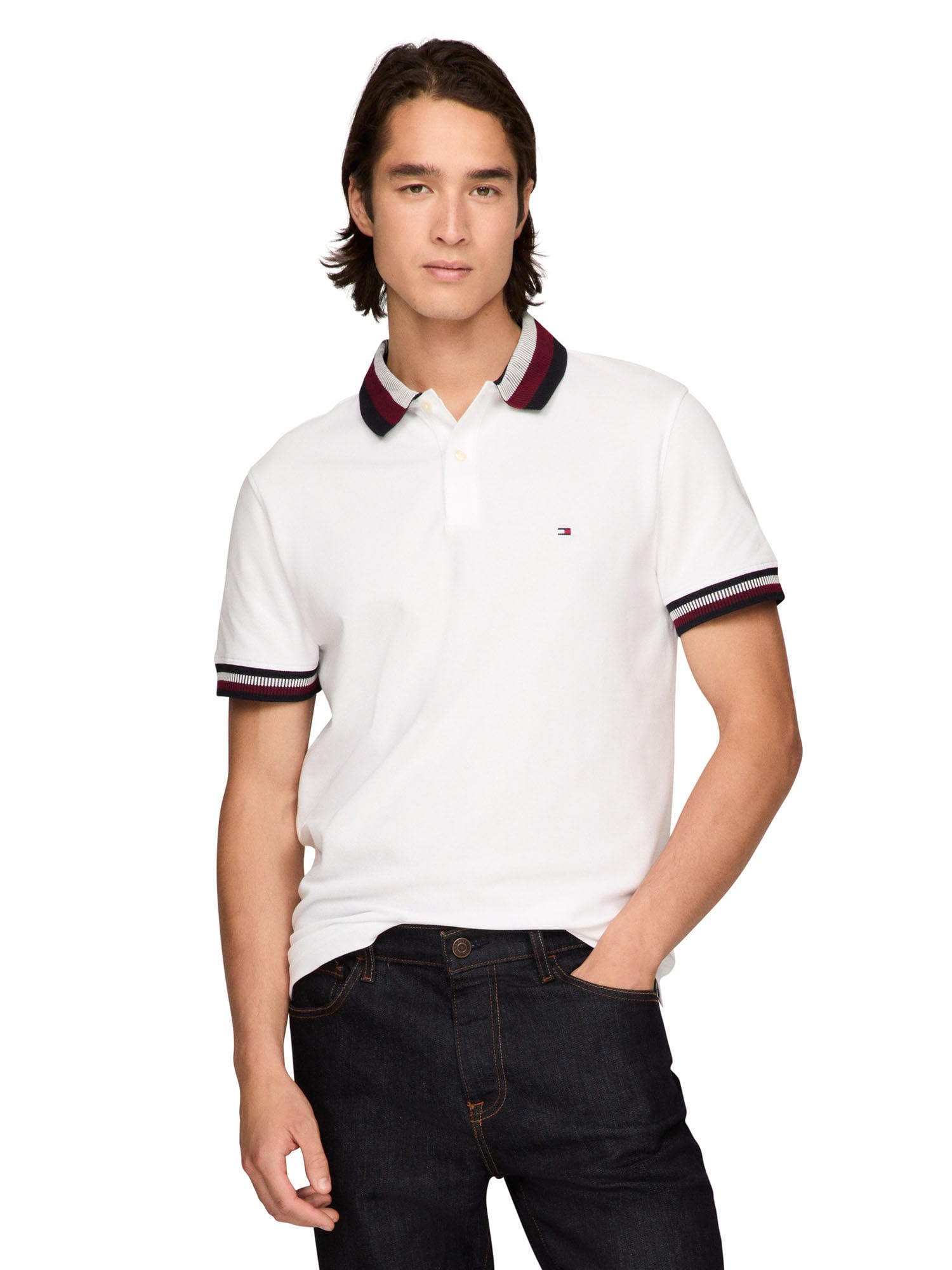 Polo Tommy Hilfiger Con Cuello Bicolor Para Hombre - Venta Internacional.