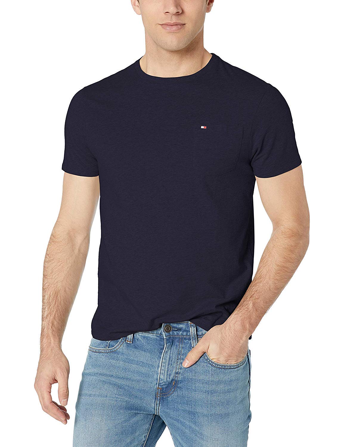 Camiseta Tommy Hilfiger Para Hombre, Manga Corta, Cuello Redondo, Azul Marino, Talla S - Venta Internacional.