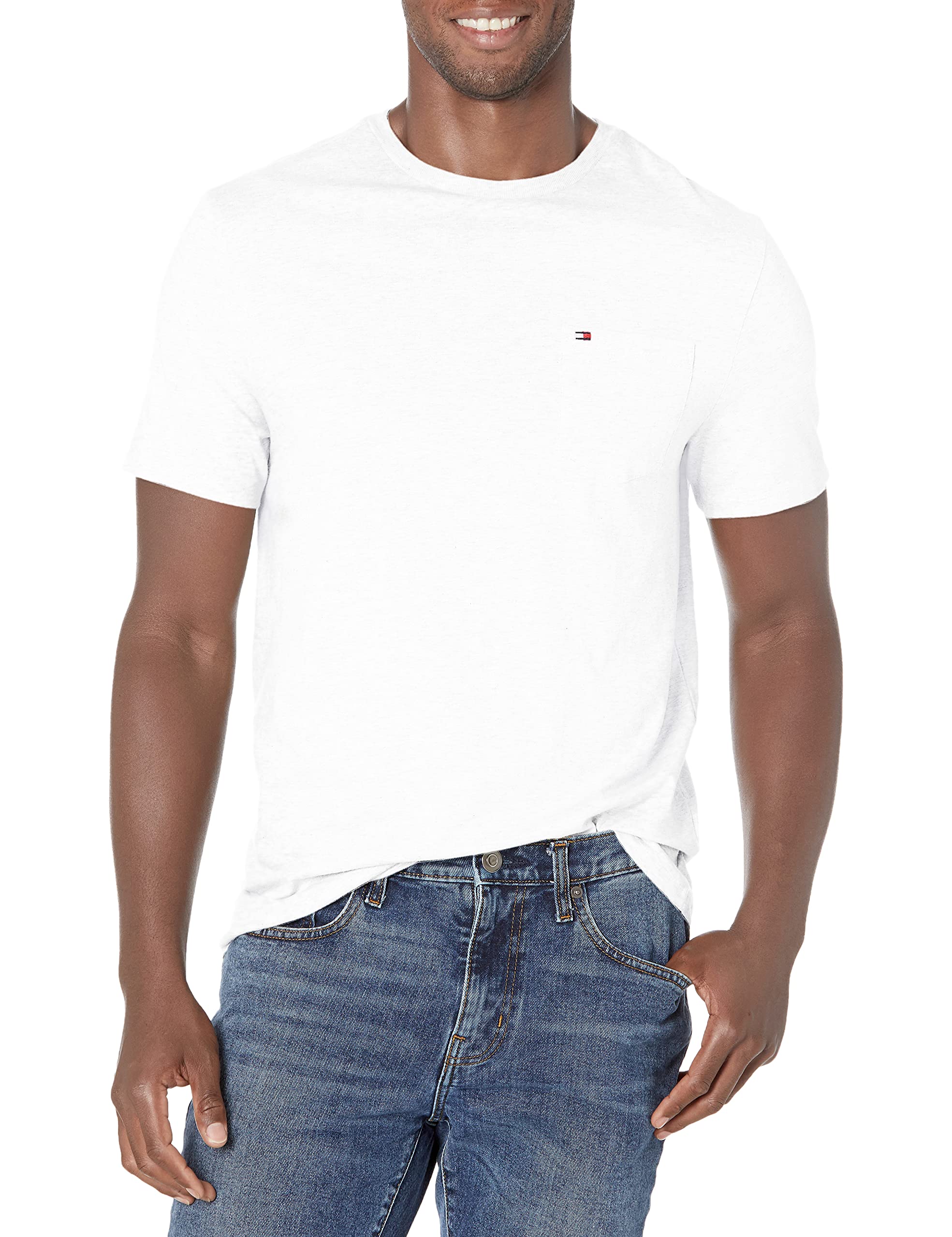 Camiseta Tommy Hilfiger De Cuello Redondo Con Bolsillo Para Hombre, Color Blanco - Venta Internacional.