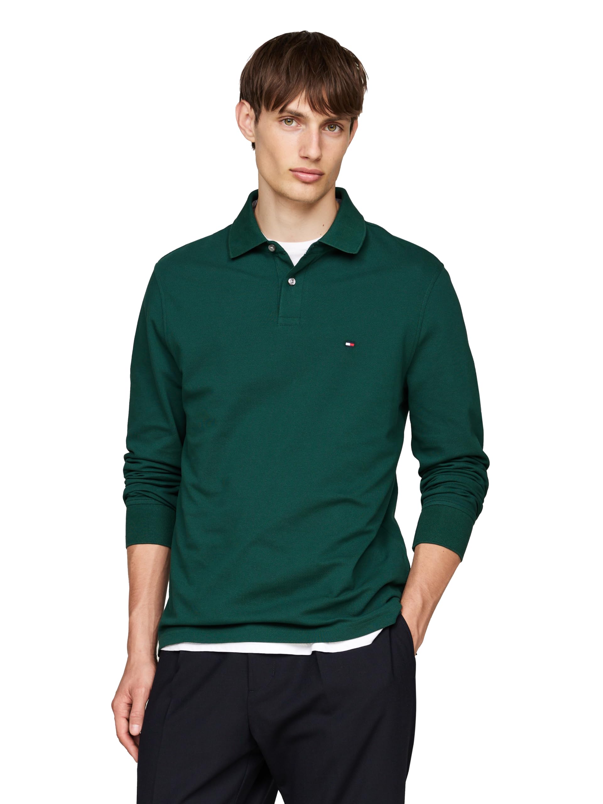 Foto 2 pulgar | Polo Tommy Hilfiger De Manga Larga Para Hombre, Corte Regular, Verde - Venta Internacional.