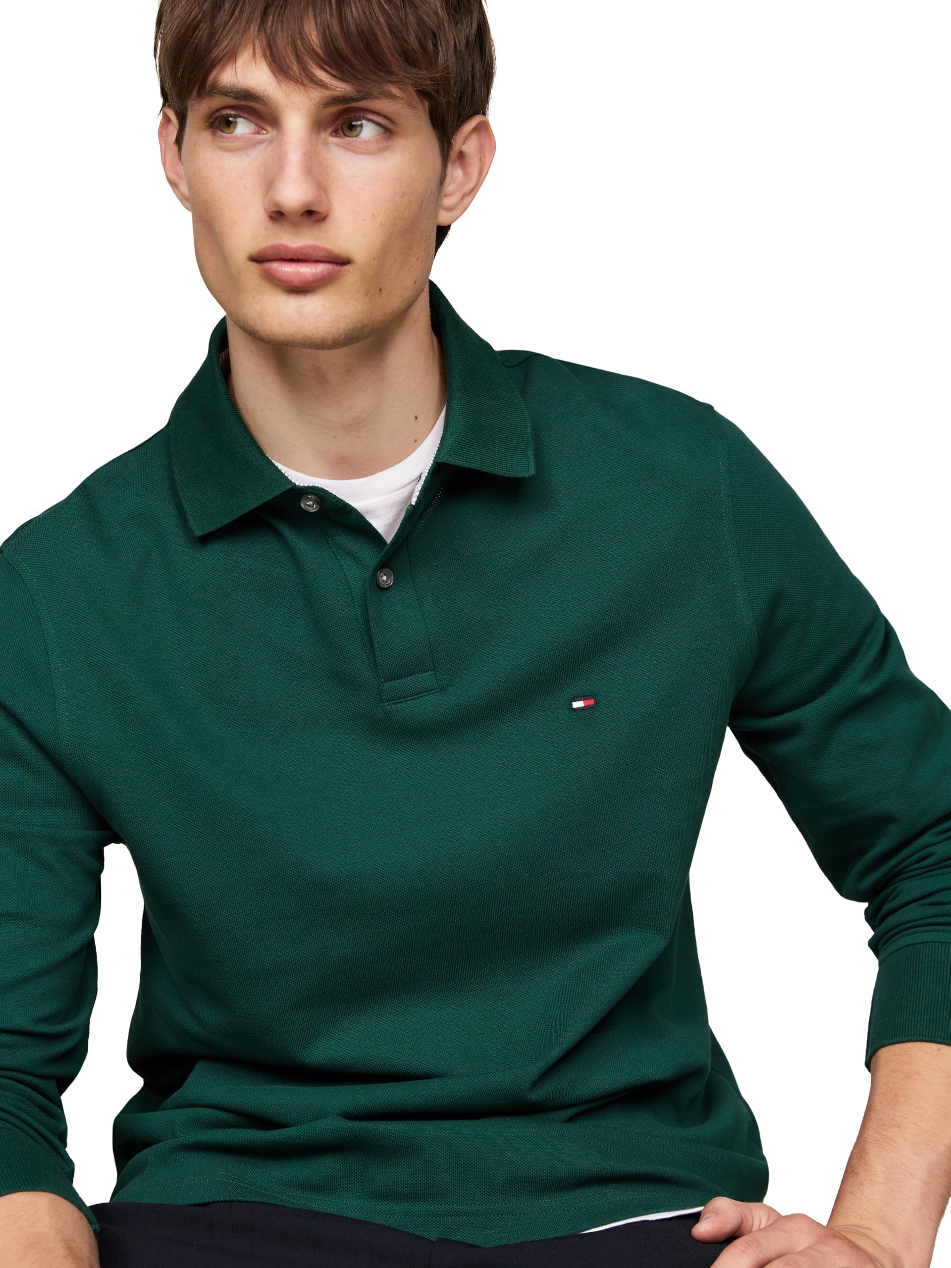 Foto 3 pulgar | Polo Tommy Hilfiger De Manga Larga Para Hombre, Corte Regular, Verde - Venta Internacional.