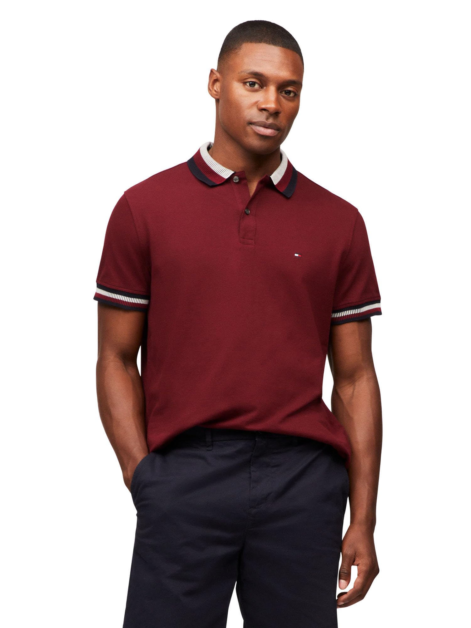 Polo Tommy Hilfiger Con Cuello Bicolor Para Hombre - Venta Internacional.