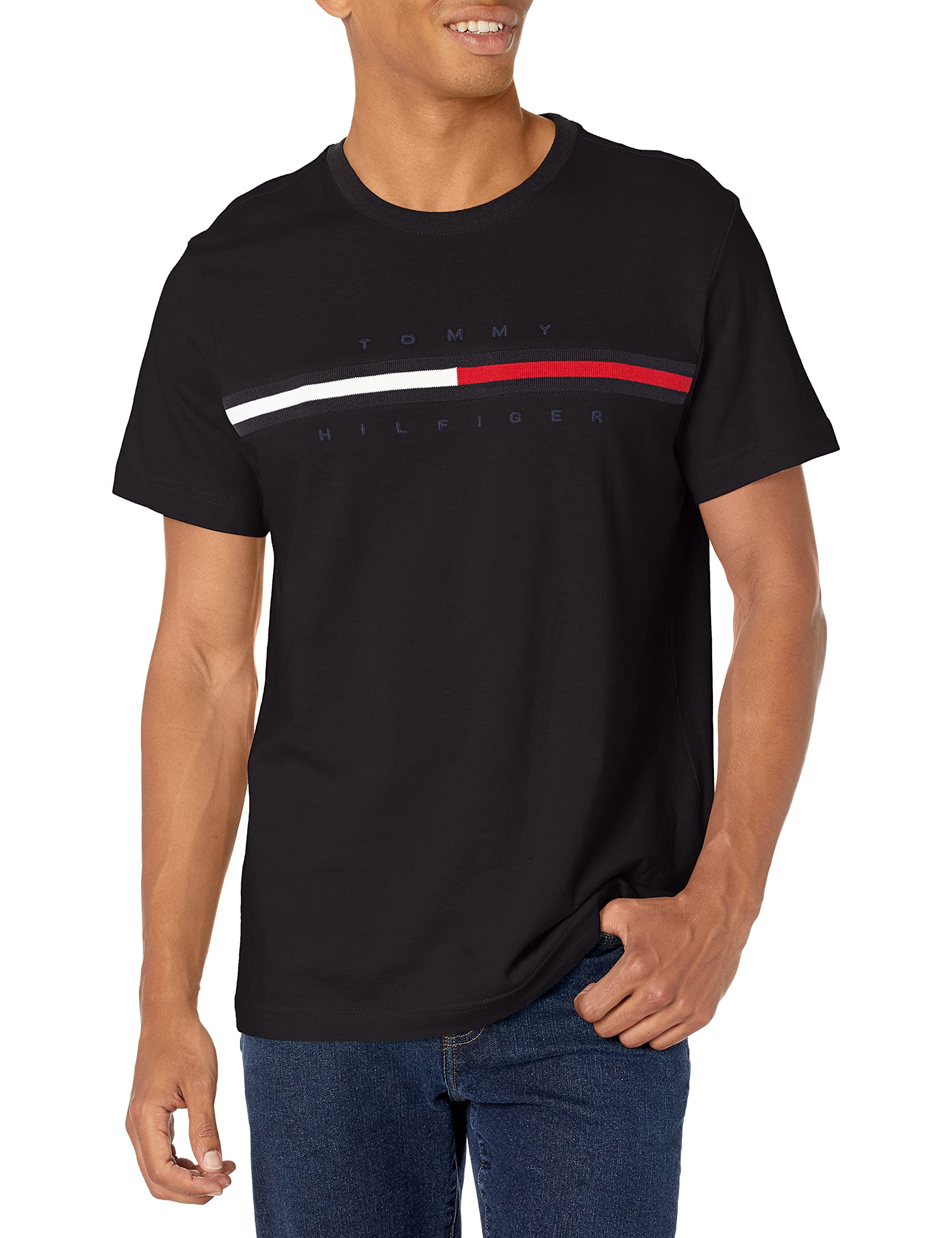 Foto 1 | Camiseta Tommy Hilfiger De Manga Corta Con Logo Para Hombre - Negro - Venta Internacional.