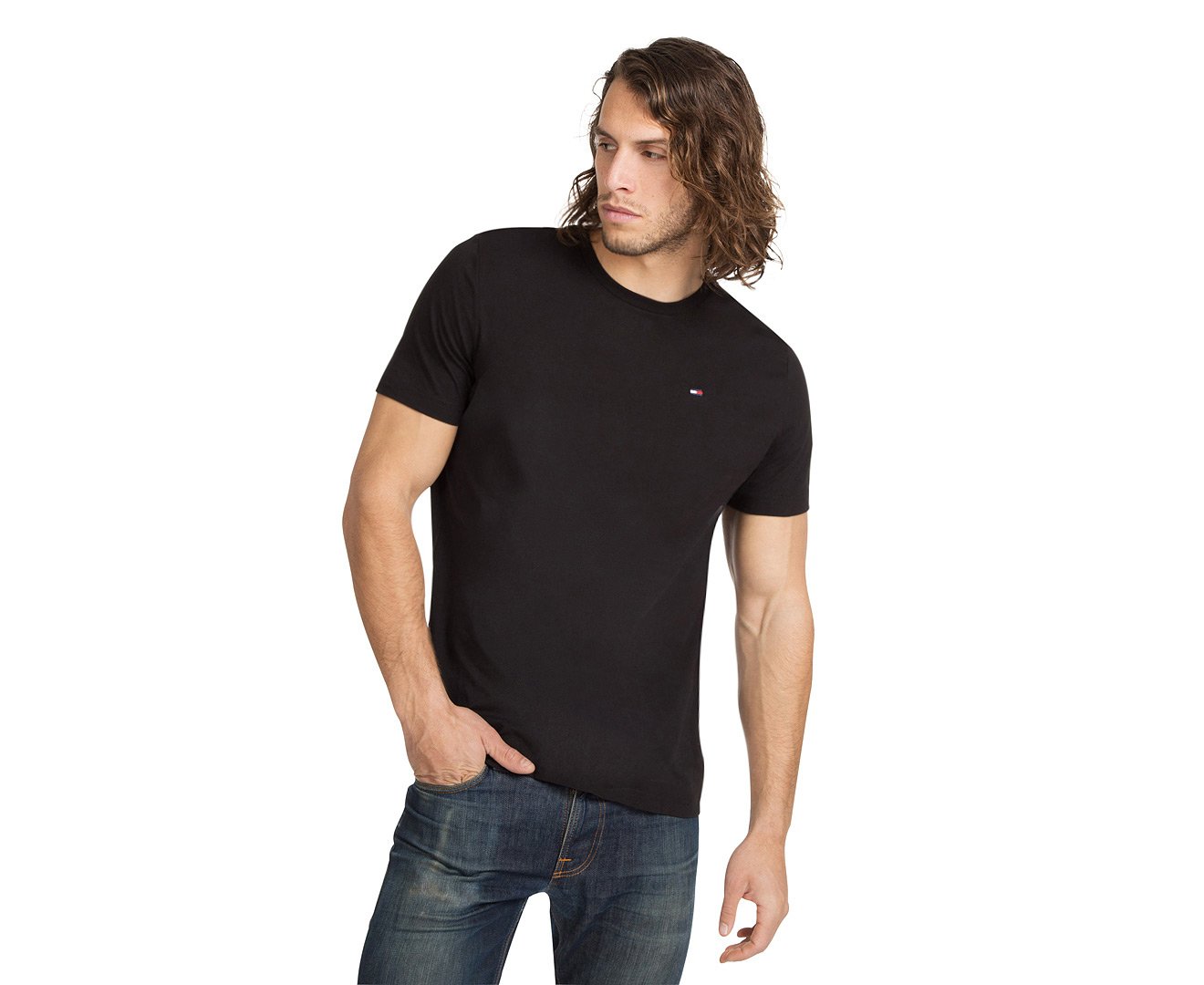 Foto 2 pulgar | Camiseta De Pijama Con Cuello Redondo Con La Bandera De Tommy Hilfiger Para Hombre, Color Negro - Venta Internacional.