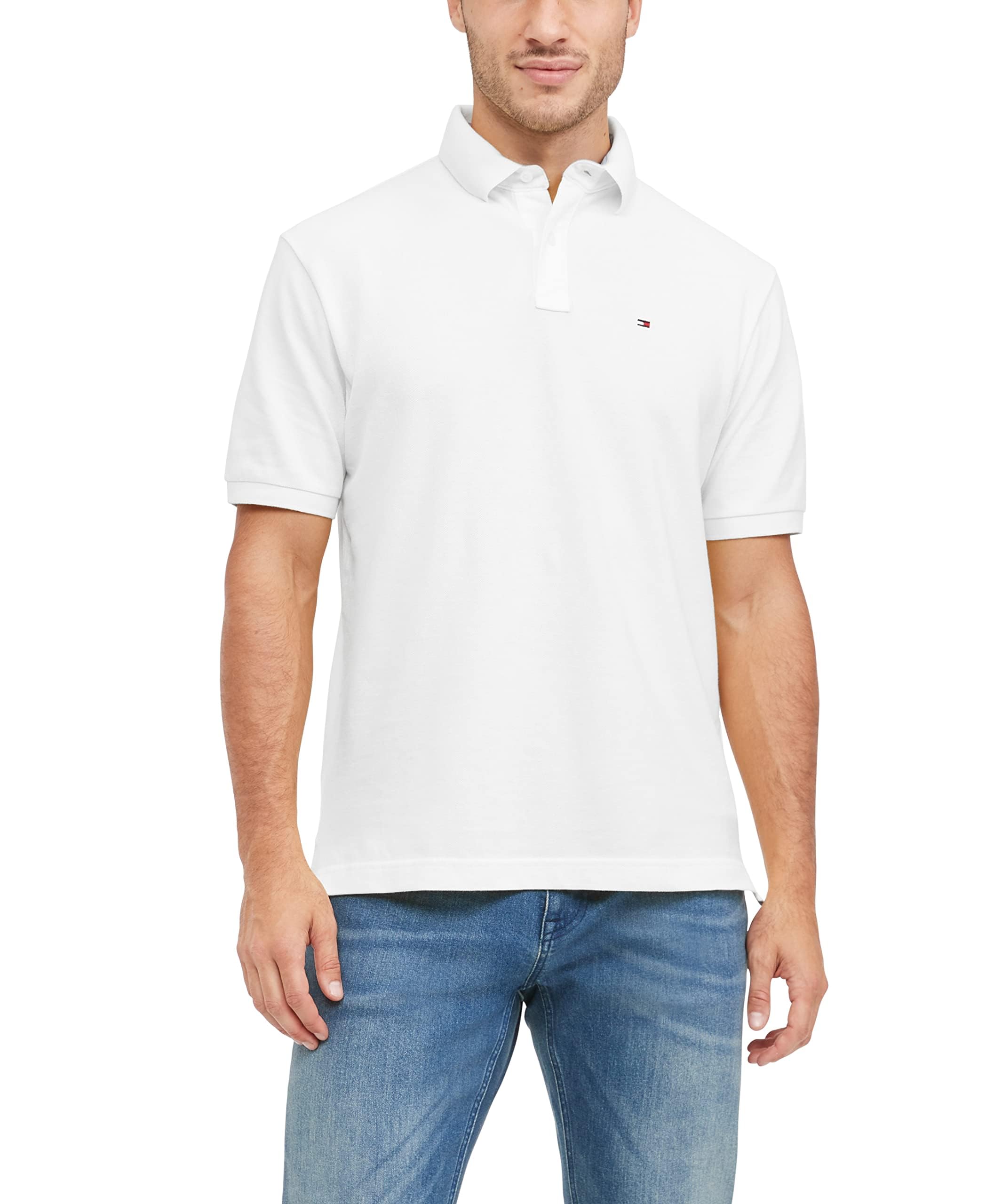 Polo Tommy Hilfiger De Manga Corta, Corte Clásico, Blanco - Venta Internacional.