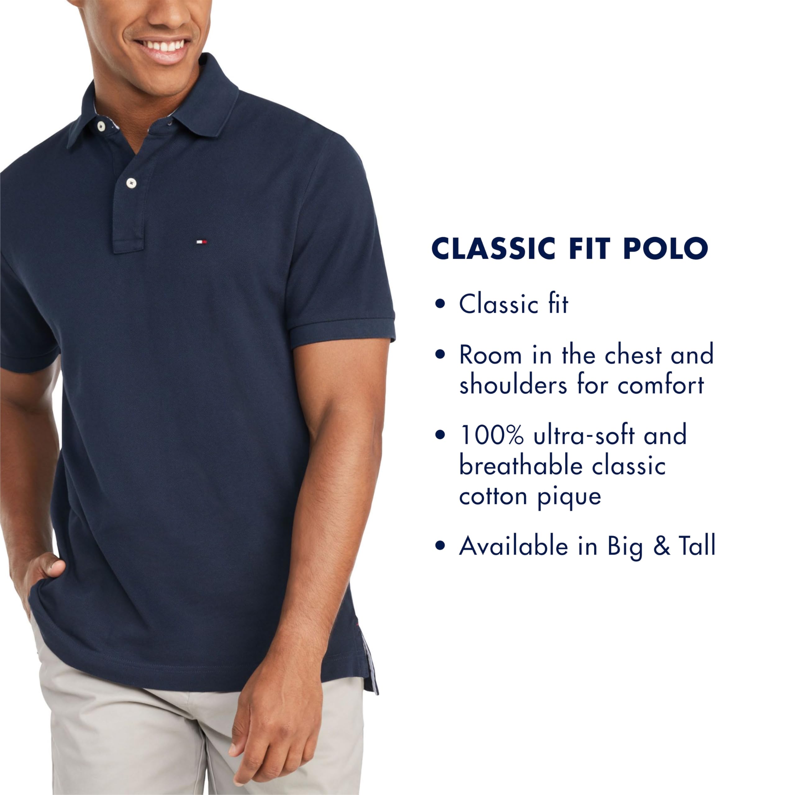 Foto 5 pulgar | Polo Tommy Hilfiger, Corte Clásico, Azul Marino, Jaspeado - Venta Internacional.
