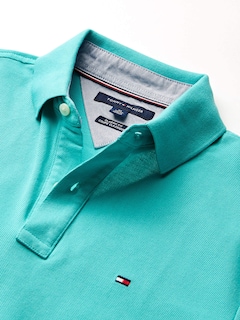 Foto 3 | Polo Tommy Hilfiger Classic Fit Para Hombre, Color Turquesa, Talla M - Venta Internacional.