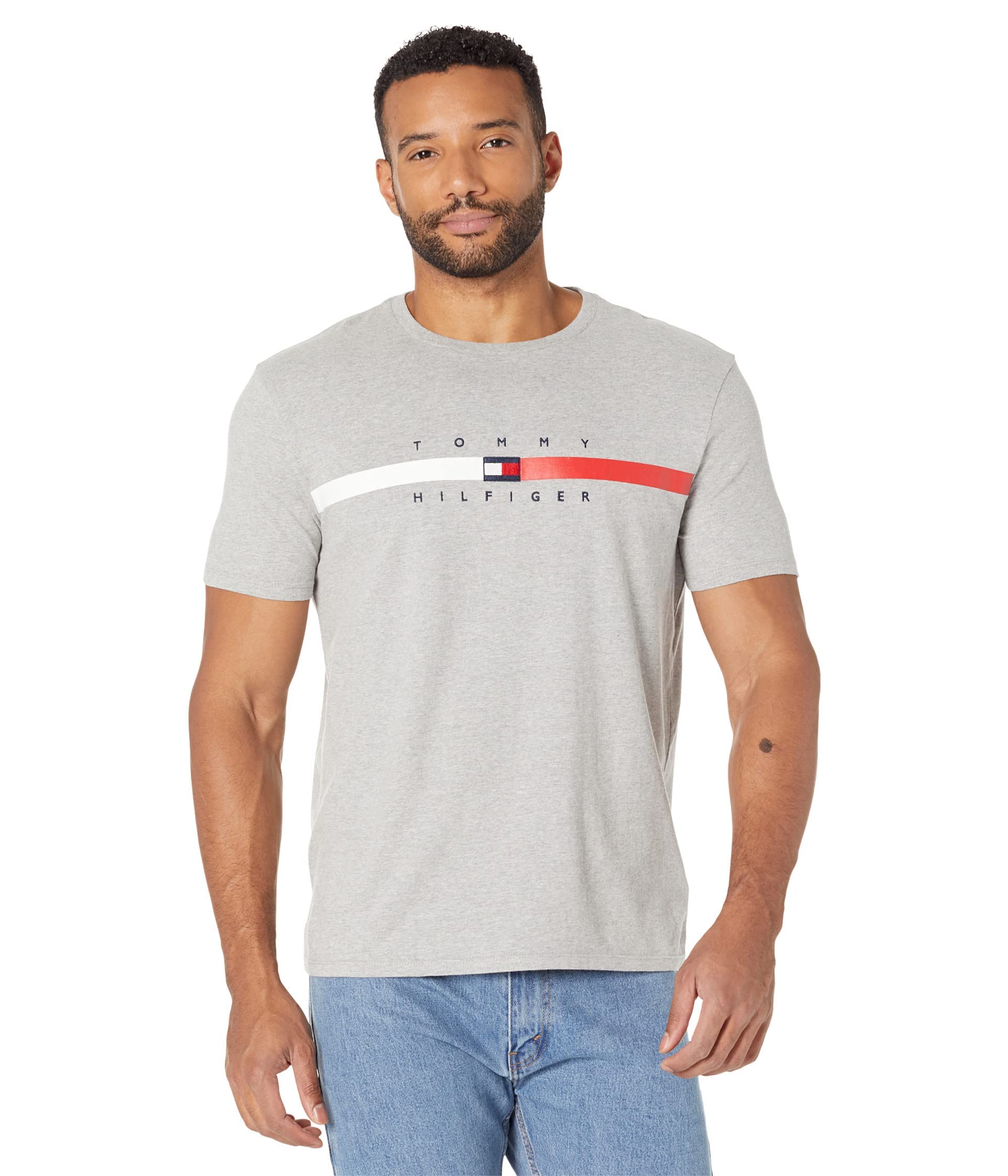 Foto 2 pulgar | Camiseta Tommy Hilfiger Flag Stripe Para Hombre, Color Gris Jaspeado - Venta Internacional.