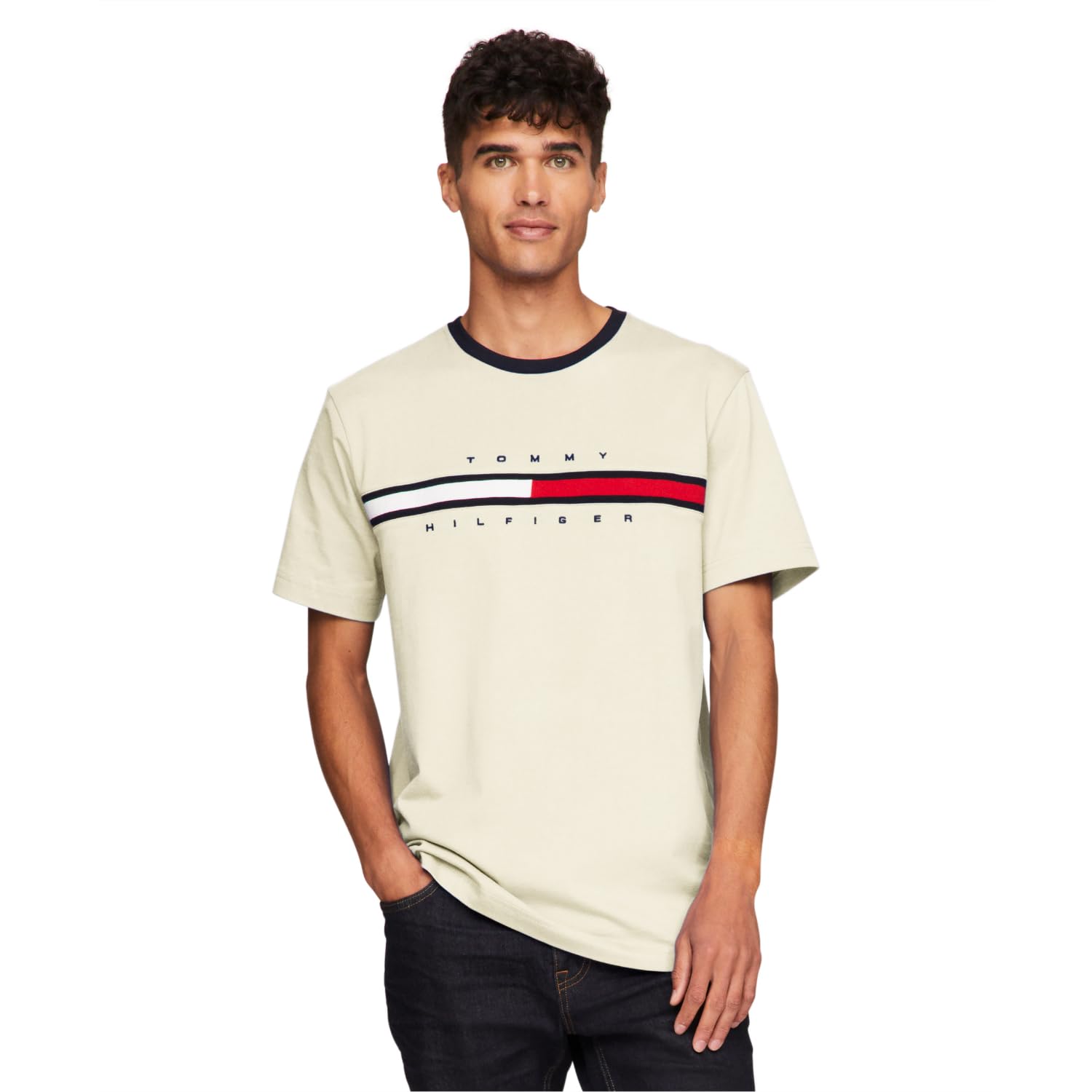 Foto 2 pulgar | Camiseta Tommy Hilfiger De Manga Corta Con Estampado De Rayas Exclusivas Para Hombre - Venta Internacional.