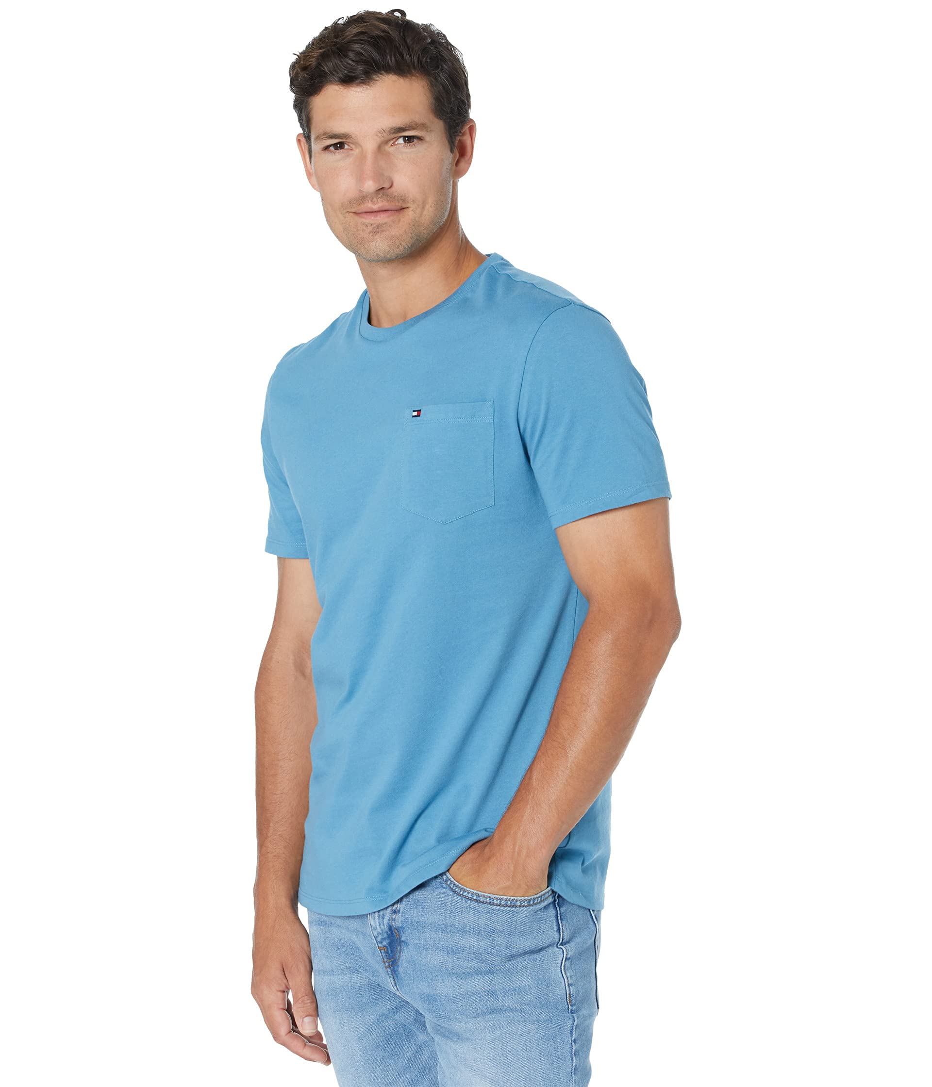 Foto 2 pulgar | Camiseta Tommy Hilfiger Essential De Manga Corta Con Bolsillo Para Hombre, Azul - Venta Internacional.