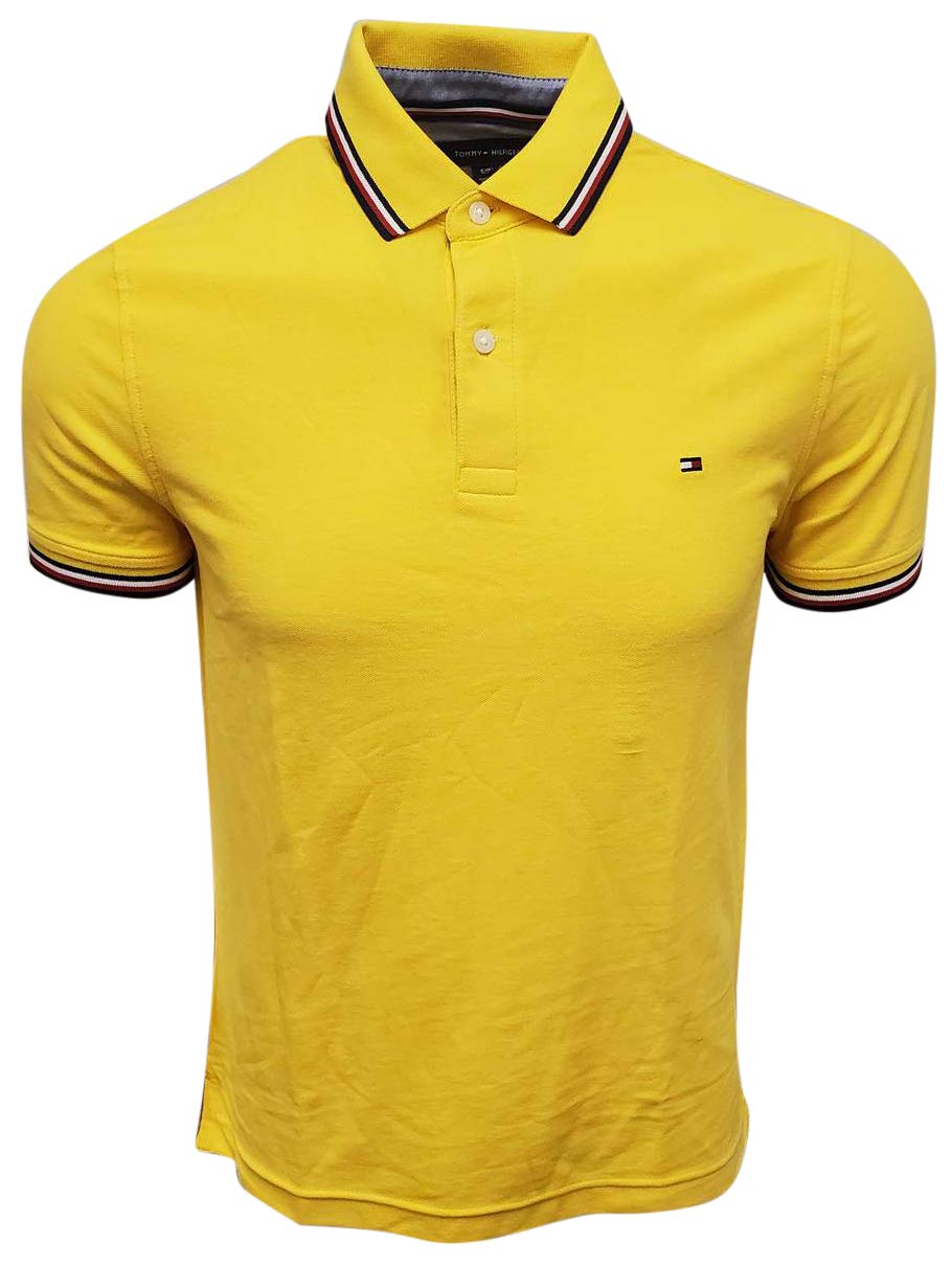 Foto 2 pulgar | Polo Tommy Hilfiger Con Cuello A Rayas Para Hombre, Color Amarillo, Talla M - Venta Internacional.