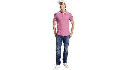Foto 2 | Polo Tommy Hilfiger Con Cuello A Rayas Para Hombre, Color Rosa Y Morado - Venta Internacional.