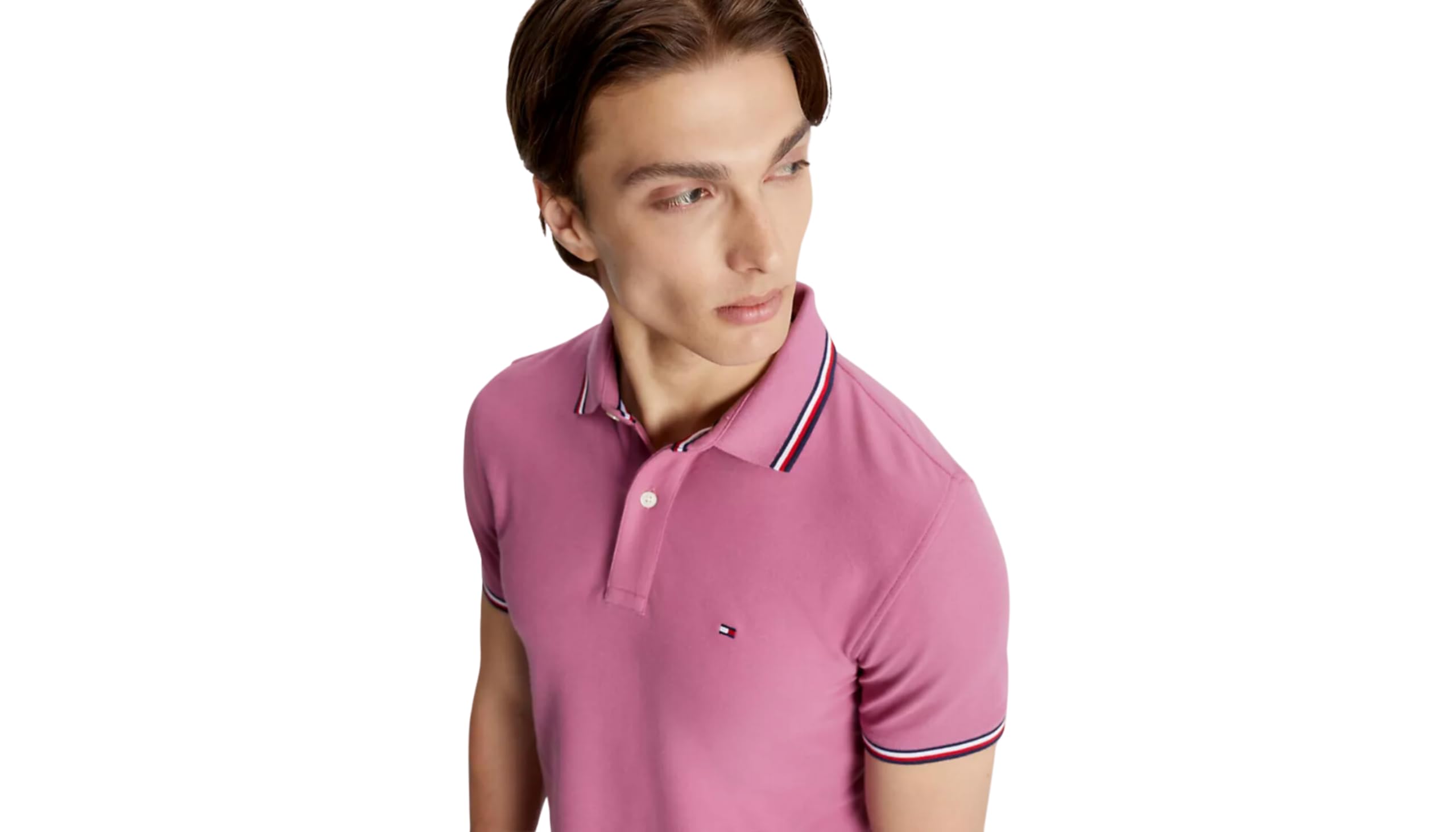 Foto 4 pulgar | Polo Tommy Hilfiger Con Cuello A Rayas Para Hombre, Color Rosa Y Morado - Venta Internacional.