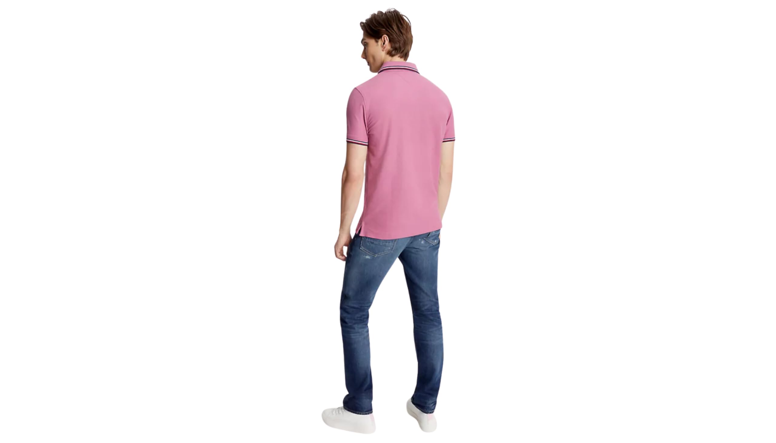 Foto 5 pulgar | Polo Tommy Hilfiger Con Cuello A Rayas Para Hombre, Color Rosa Y Morado - Venta Internacional.