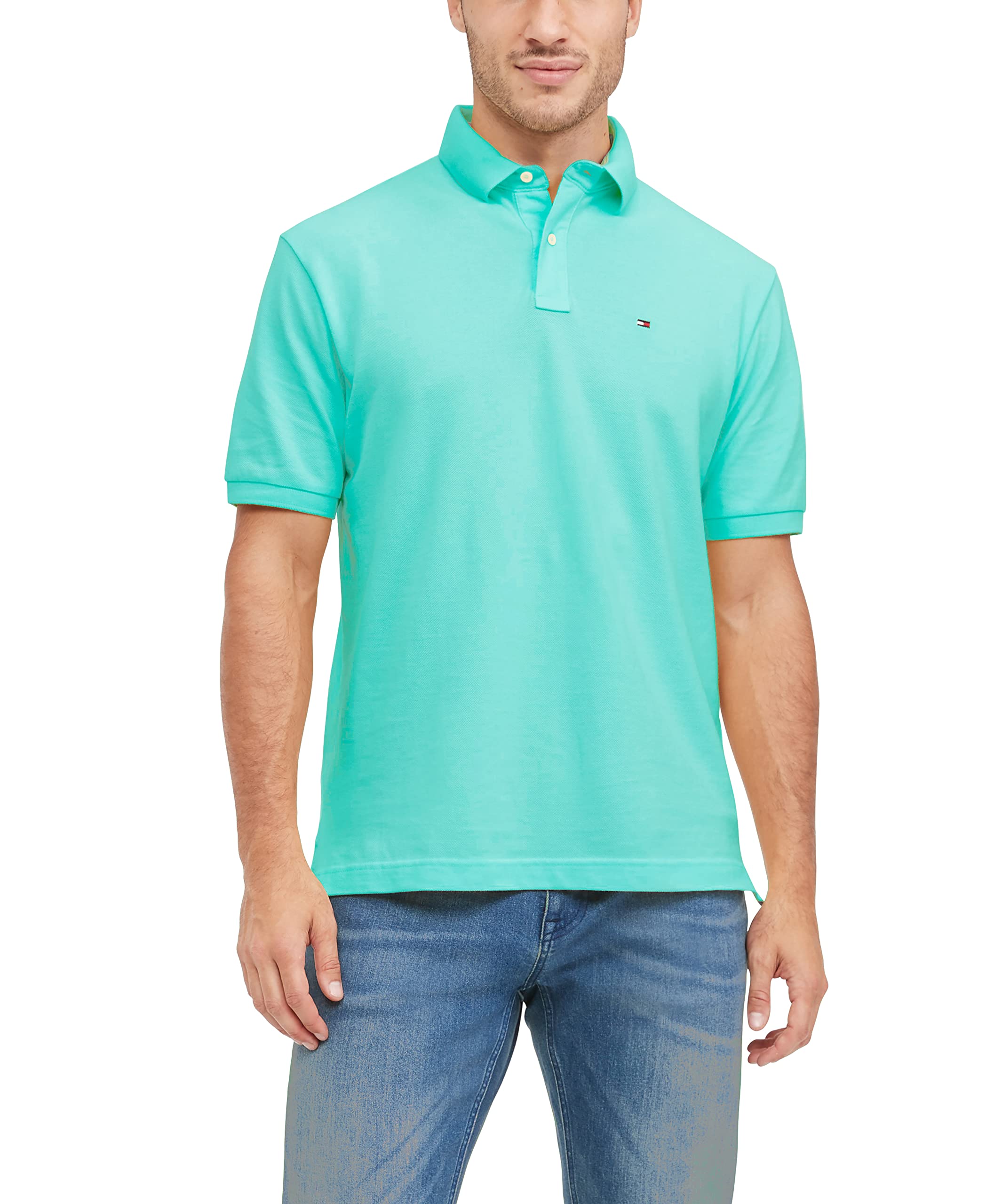 Polo Tommy Hilfiger Para Hombre, Corte Personalizado, Color Turquesa - Venta Internacional.