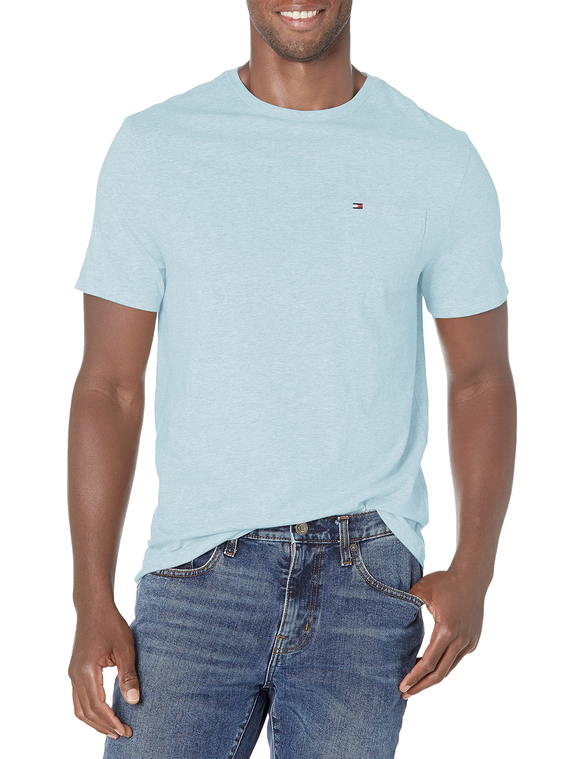 Foto 2 pulgar | Camiseta Tommy Hilfiger Essential De Manga Corta Con Bolsillo Azul - Venta Internacional.