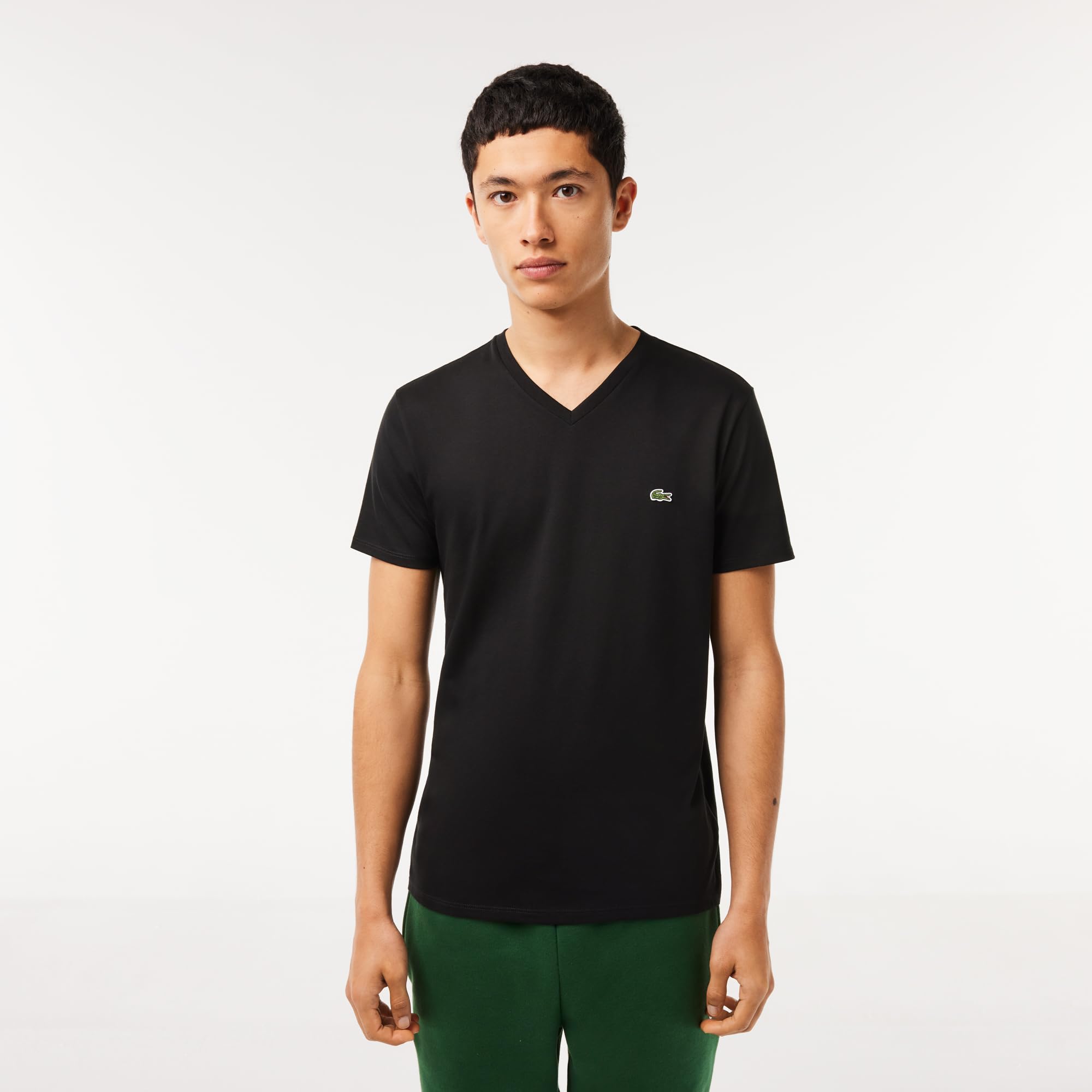 Foto 3 pulgar | Camiseta Lacoste Para Hombre, Manga Corta, Cuello En V, Algodón Pima, Negra - Venta Internacional.