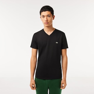 Foto 2 | Camiseta Lacoste Para Hombre, Manga Corta, Cuello En V, Algodón Pima, Negra - Venta Internacional.