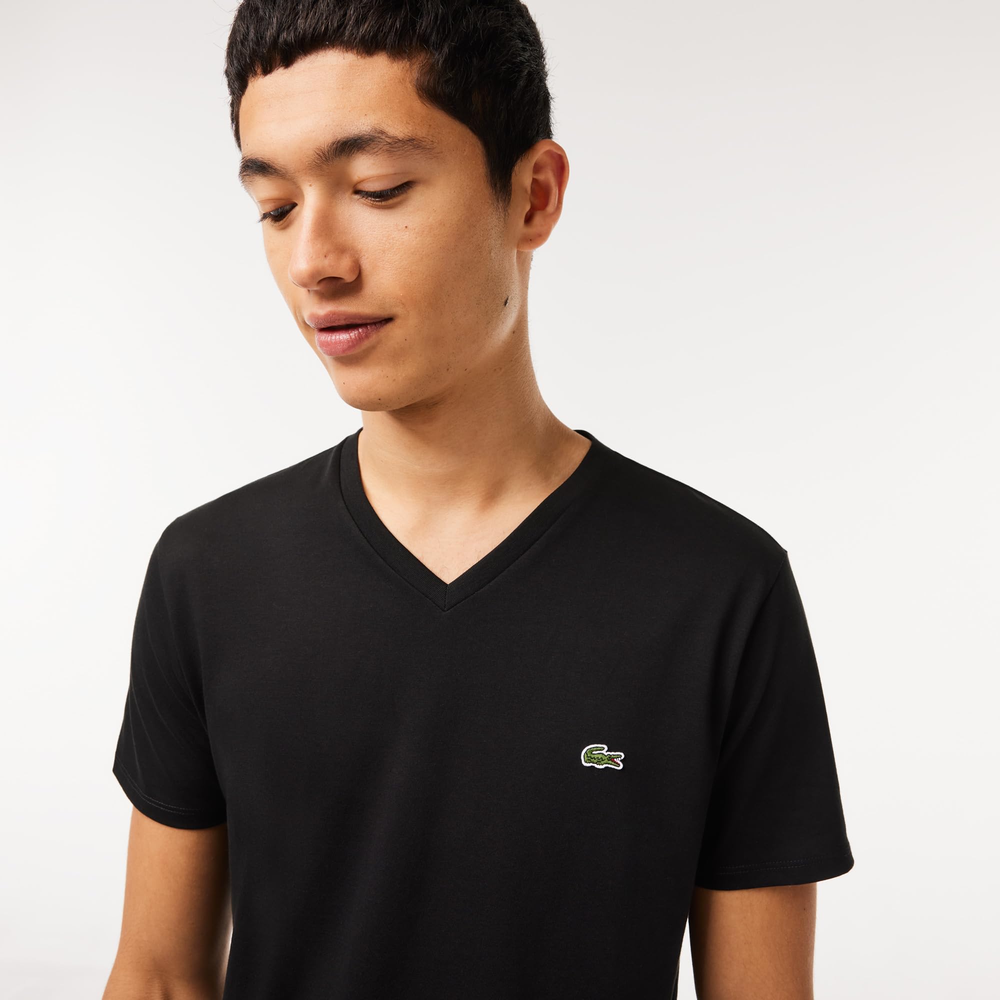 Foto 4 pulgar | Camiseta Lacoste Para Hombre, Manga Corta, Cuello En V, Algodón Pima, Negra - Venta Internacional.