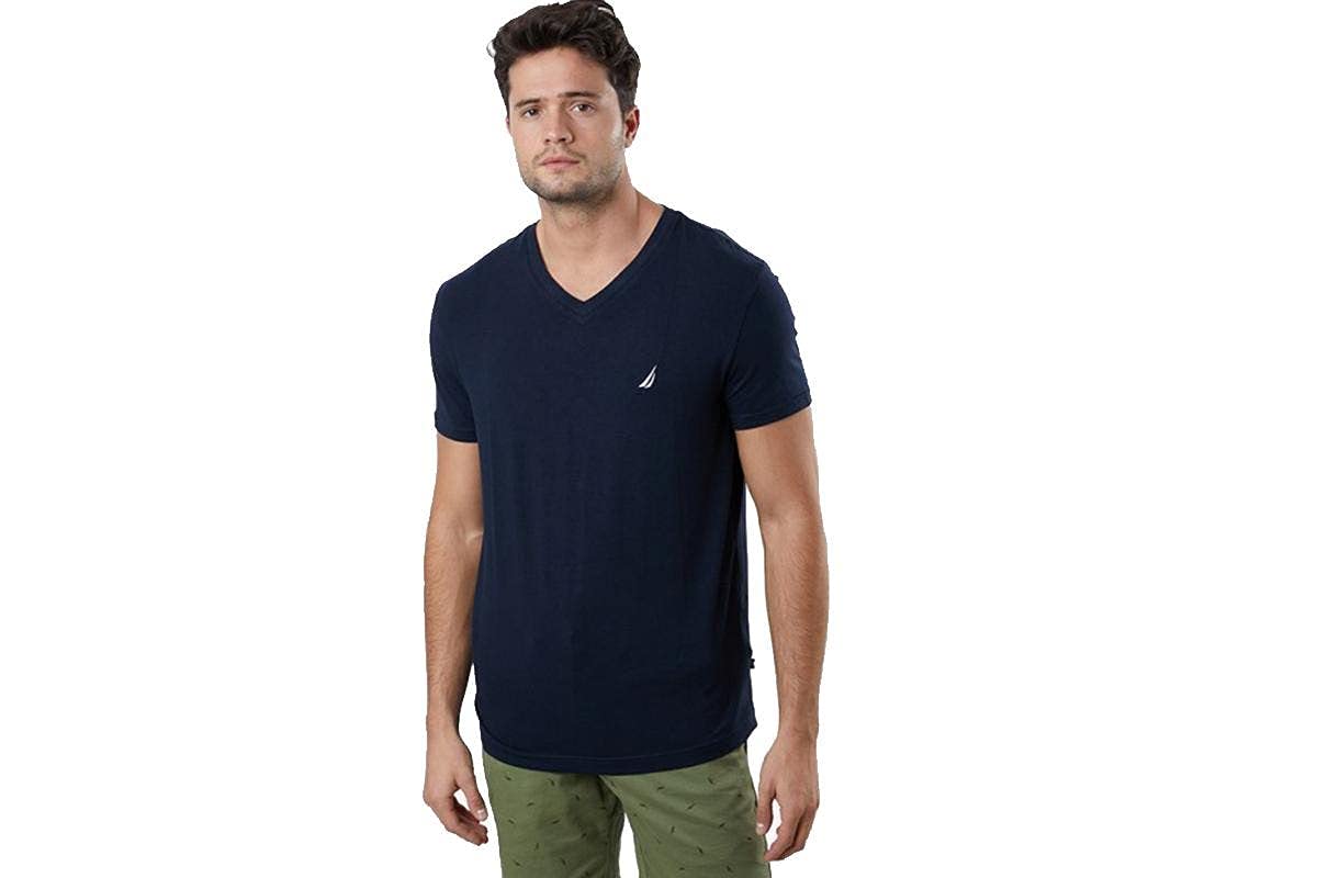 Foto 2 pulgar | Camiseta Nautica Para Hombre, Manga Corta, Lisa, Entallada, Cuello En V, Azul Marino - Venta Internacional.