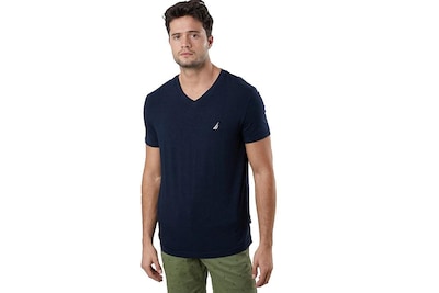 Foto 2 | Camiseta Nautica Para Hombre, Manga Corta, Lisa, Entallada, Cuello En V, Azul Marino - Venta Internacional.