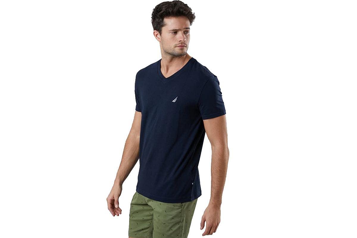 Foto 4 pulgar | Camiseta Nautica Para Hombre, Manga Corta, Lisa, Entallada, Cuello En V, Azul Marino - Venta Internacional.