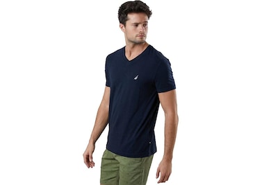 Foto 3 | Camiseta Nautica Para Hombre, Manga Corta, Lisa, Entallada, Cuello En V, Azul Marino - Venta Internacional.