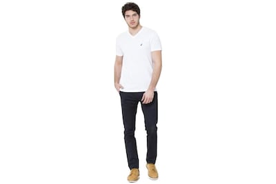 Foto 4 | Camiseta Nautica De Manga Corta Para Hombre, Corte Ajustado Y Cuello En V - Venta Internacional.