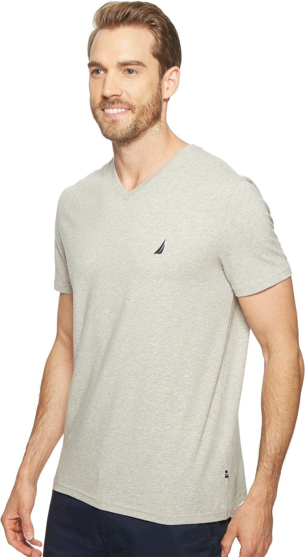 Foto 3 pulgar | Camiseta Nautica Para Hombre, Manga Corta, Lisa, Entallada, Cuello En V, Gris - Venta Internacional.