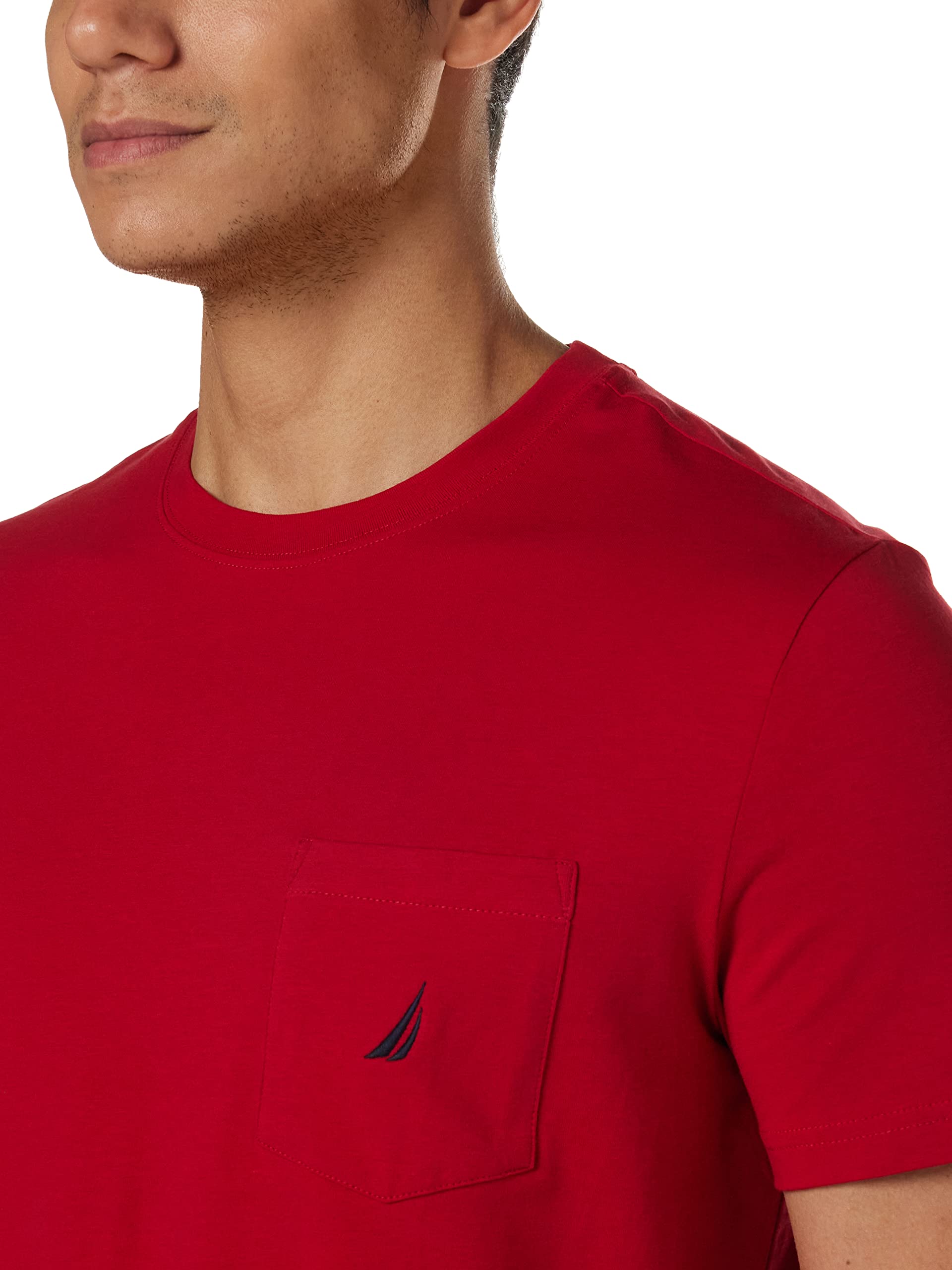 Foto 2 | Camiseta Nautica Para Hombre Con Cuello Redondo Liso Y Bolsillo, Color Rojo Xxl - Venta Internacional.