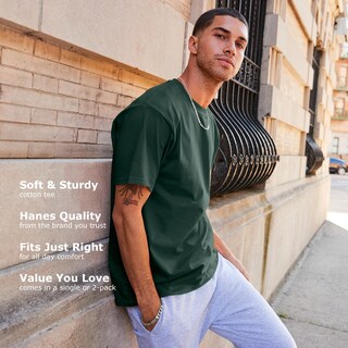 Foto 6 | Camiseta Hanes Beefy De Manga Corta Para Hombre, Paquete De 2, Color Gris - Venta Internacional.