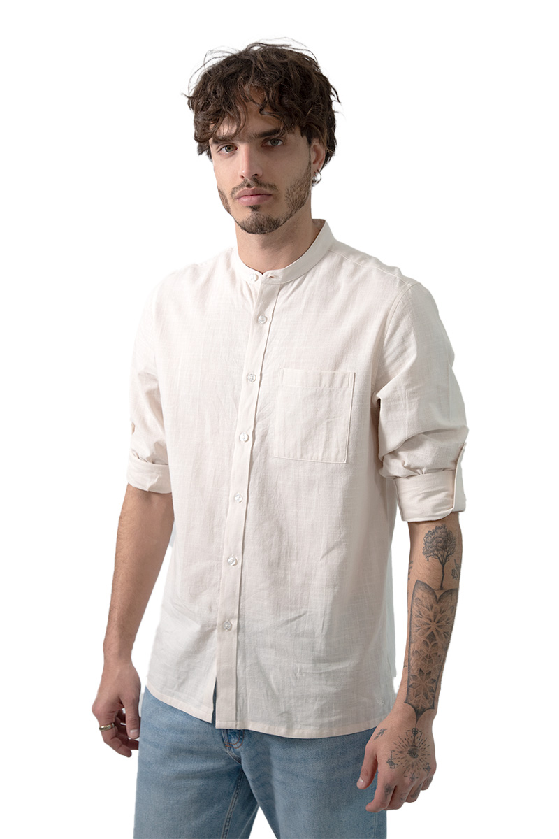 Foto 3 pulgar | Camisa Comfort Fit Generra Beige con Cuello Mao