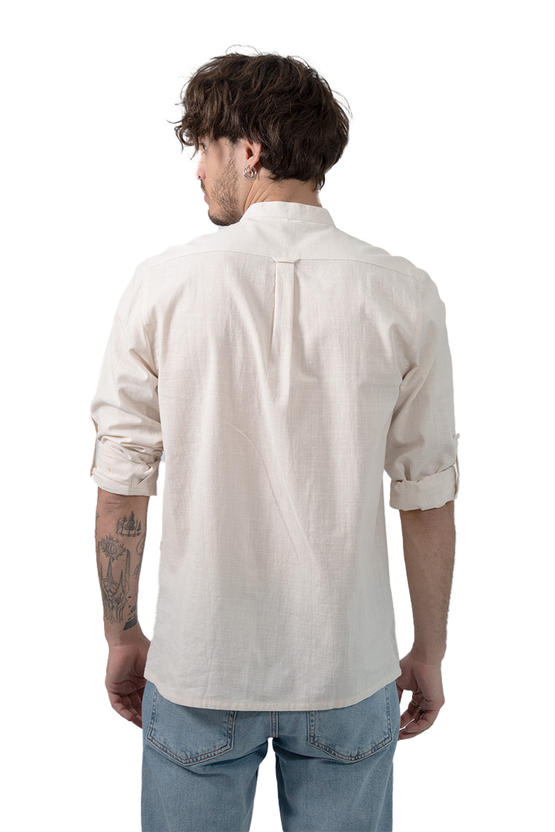 Foto 4 pulgar | Camisa Comfort Fit Generra Beige con Cuello Mao