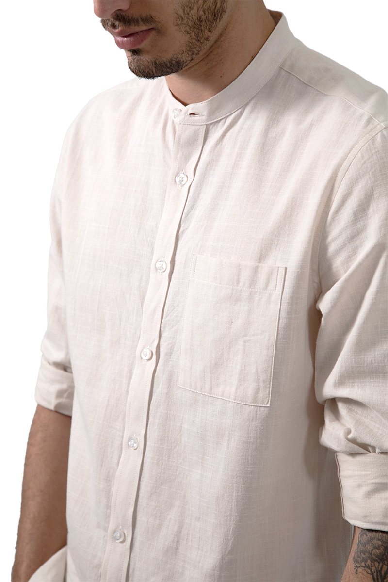 Foto 5 pulgar | Camisa Comfort Fit Generra Beige con Cuello Mao